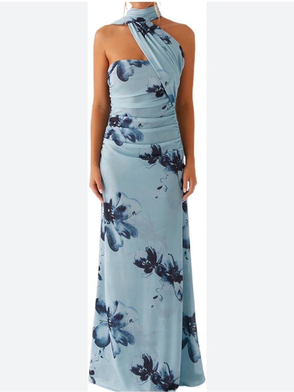 Light Blue Floral tube Maxi Dress with scarf wrap